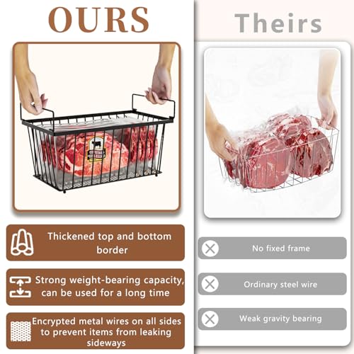 Black 4 Pack Freezer Organizer Bins - Leak-Proof, Stackable, Heavy-Duty