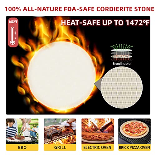 Gyreuni 13 Pizza Stone for Oven and Grill with Peel, Baking Set
