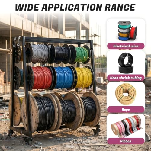 Heavy-Duty Wire Spool Rack with Locking Casters & Accessories for Industrial Use