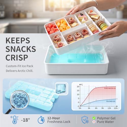 Large Insulated Travel Snack Box with Ice Pack & Lid - White - Tailgate & Picnic Ready
