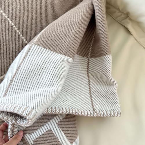 Fcteap Khaki Wool Plaid Throw Blanket - Soft Thick Faux Fleece Cozy Bed Couch