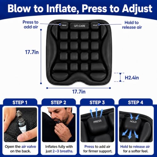 Inflatable Travel Seat Cushion with Built-in Pump for Airplanes, Car, Office Chair