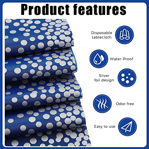 2 Pack Navy Blue Tablecloth Plastic, Table Cover for Parties, Dot Confetti Pattern Table Covers for Rectangle Tables, Fit for All Birthday Party, Wedding, Graduation, Anniversary, 54" x 108"