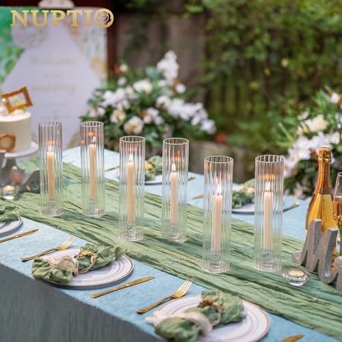 NUPTIO Ribbed Hurricane Glass Candle Holders Set of 10 - 11.8" Tall