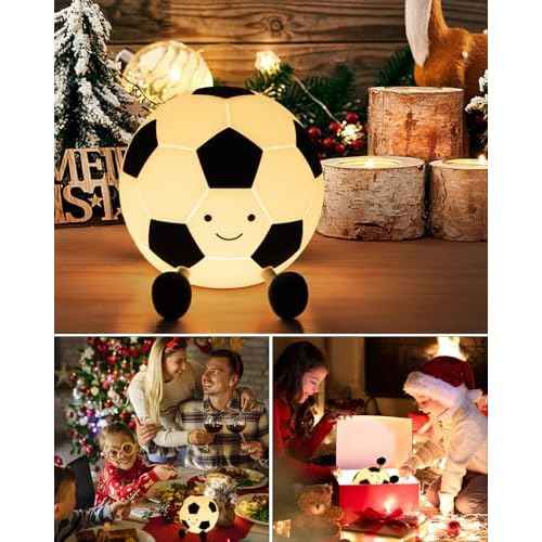 YISUN Soccer Night Light for Boys Light Up Football Lamp Dimmable Rechargeable Silicone Night Light Home Decor Birthday Christmas Gifts for Kids