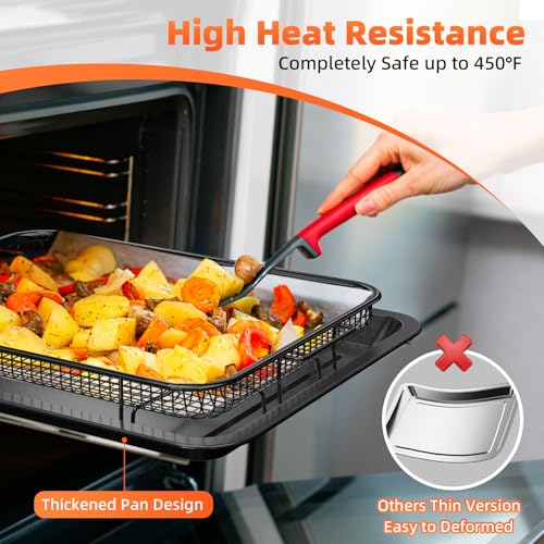 Air Fryer Basket Set for Oven - Large & Medium Non-Stick Stainless Steel with Parchment Paper - Black (L+M)