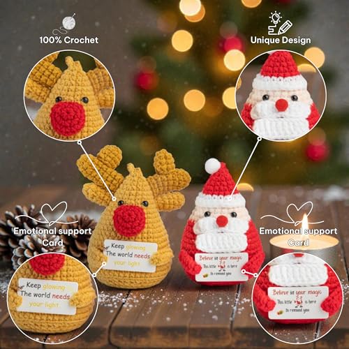 SamMi Crafts Handmade Crochet Santa & Reindeer Doll Set for Christmas Decor & Gifts