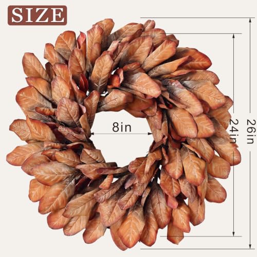 26-Inch Artificial Fall Magnolia Leaf Wreath for Front Door Decoration