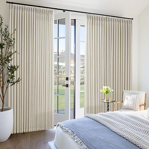 Linen / 100W x 90L Extra Wide Pleated Curtain Panel - Rustic Linen Look