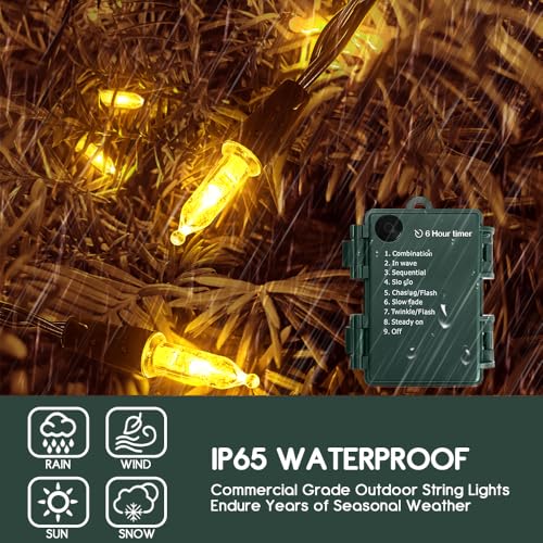Zaffaella Warm White Battery LED String Lights 33ft, 8 Modes, 8 Pack