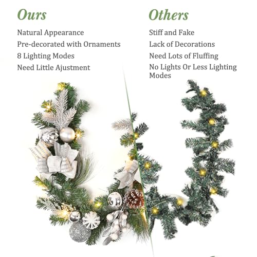 Adeeing 6FT Silver Christmas Garland with Lights, Battery Operated Artificial Rattan, Holiday Indoor Outdoor Decor
