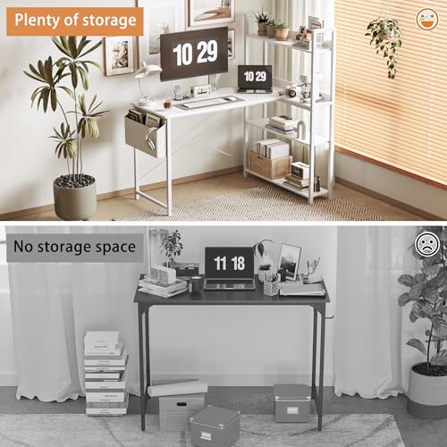 Treesland 47-Inch White Corner Computer Desk with Bookshelf & Storage