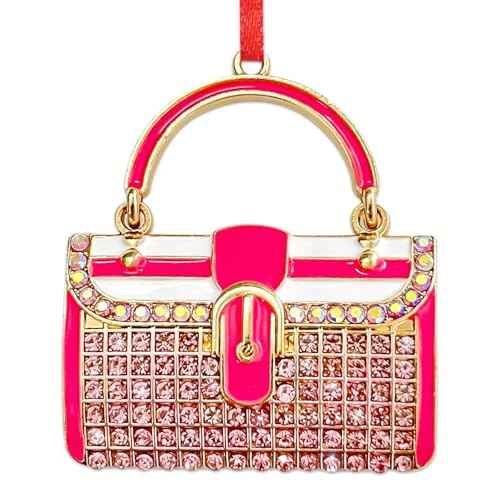 Purse Christmas Ornament 2025 - Metal Sparkly Rhinestones Pink Handbag Ornaments for Christmas Tree Decorations - Fashion Shopping Bag Ornament Christmas Keepsake Gifts for Women & Girls