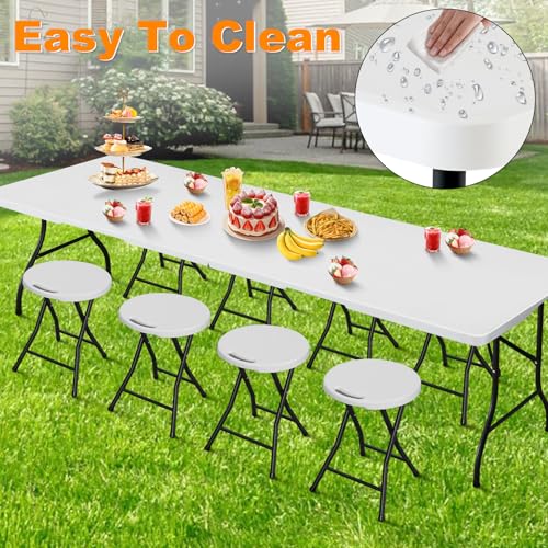 8ft Folding Portable Heavy Duty Plastic Table - White, Indoor & Outdoor Use