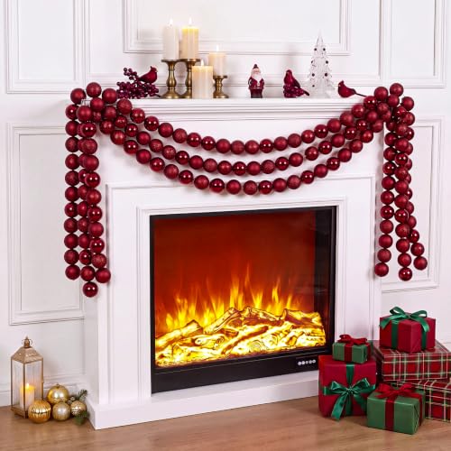 Jenaai 3-Pack Burgundy Christmas Ball Garland with Cherry Red Variation, 6ft Shatterproof Ornaments