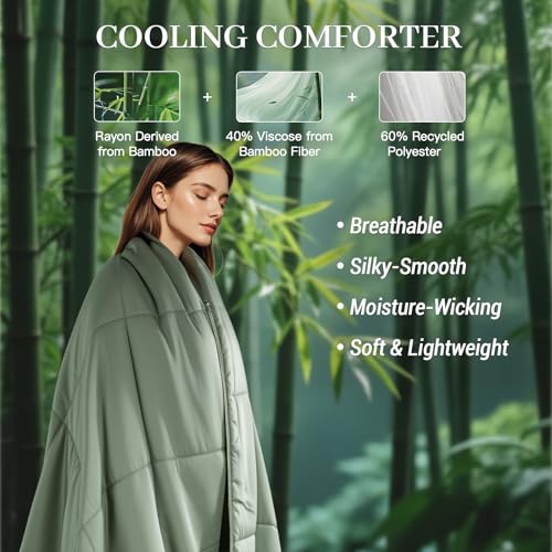 NEXHOME PRO King Size Bamboo Viscose Comforter Sage Green 106x90 Ultra-Soft Breathable All-Season Bedding