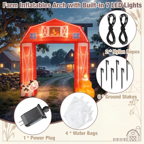 Farm Animals Inflatable Archway with LED Lights - 10ft Outdoor Party Decor - Farmhouse Theme, Waterproof & Easy Setup