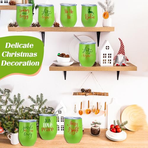 Uiifan 10 Pack Green Christmas Tumblers 12oz Stainless Steel Travel Mugs with Lids & Straws