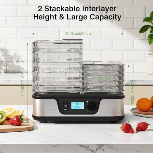Electactic Stainless Steel Food Dehydrator with 5 Trays, 72H Timer & Adjustable Temperature