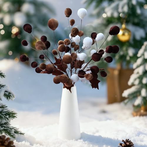 Libeking 5 Pcs Velvet Christmas Tree Picks 21.65” Brown & White Holiday Ornaments