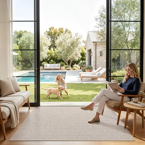 LUMI Ultra Thin Indoor Door Mat 48x72 Inches Beige - Non-Slip, Pet Friendly