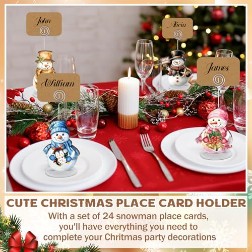 Yookeer Snowman Christmas Table Card Holders - 24 Sets Holiday Decor