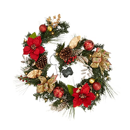 IDEALHOUSE Red & Gold 6FT Battery-Operated Christmas Garland with Lights & Timer