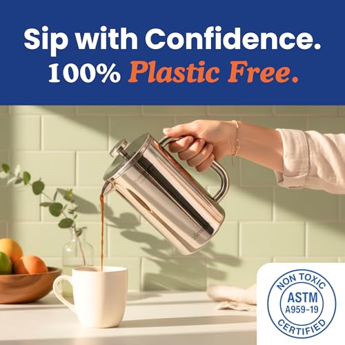 Ziruma Standard 34oz Non-Toxic Stainless Steel French Press - No Plastic, Heavy Metals