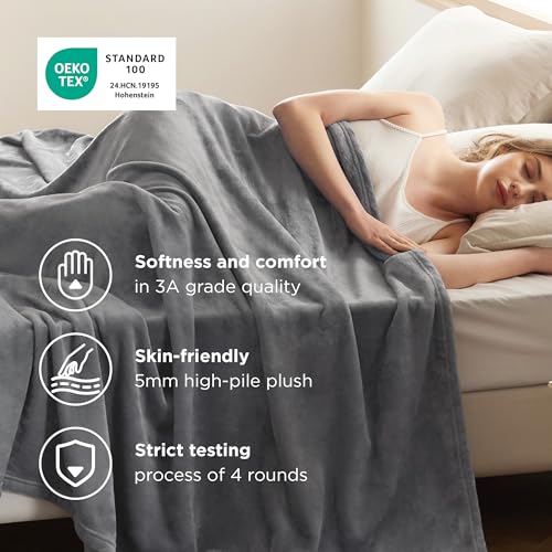 Grey Large Size Fleece Bed Blanket 120x120 Inches Cozy Soft Microfiber