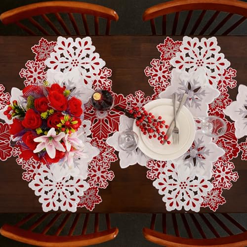 Grelucgo 14x68 Inches Embroidered Snowflake Table Runner for Christmas & Holiday Decor