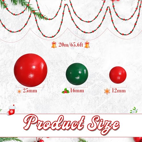 Zeyune 1 Piece Christmas Beads Garland 66 Feet Red & Green Rustic Decor
