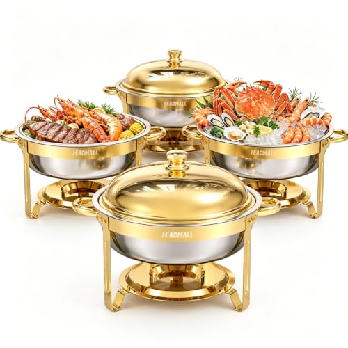 Gold 4-Pack 6QT Chafing Dishes for Buffet with High Dome Lids - Stainless Steel Food Warmers for Catering & Parties