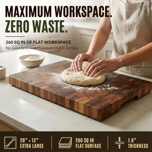 Exotic Suar End Grain Cutting Board 20 x 13 Inch - Heavy Duty Butcher Block with Non-Slip Feet