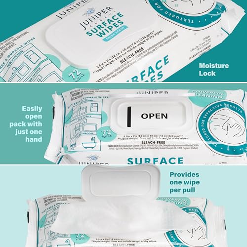 Juniper CLEAN Bleach-Free Surface Wipes 72 Count Pack of 24, All-Purpose Cleaner for Kitchen & Bathroom
