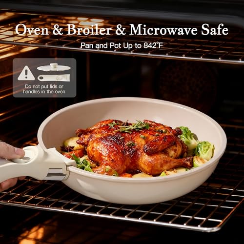Ceramic Cookware Set with Detachable Handles - Non-Stick, Induction Safe, Oven & Dishwasher Friendly, 5 Pieces for RV & Camping