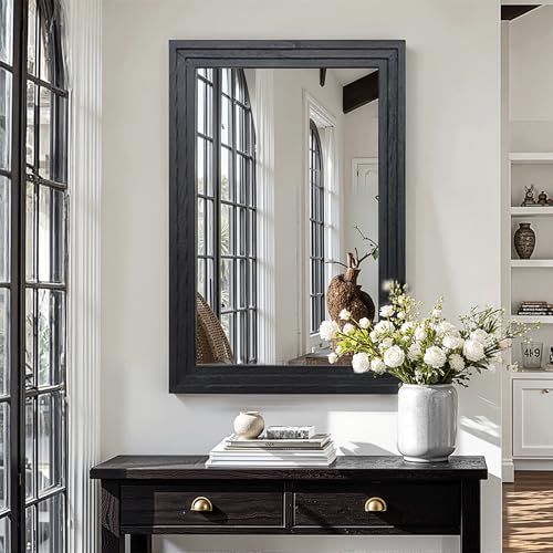 Wooden Black Framed Bathroom Vanity Mirror - 24x36, Rustic Farmhouse Style - Variation of Wooden Black / 36"L x 24"W
