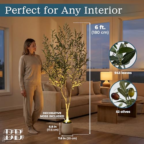 6ft Artificial Olive Tree with LED Light & White Pot - Wired USB Version