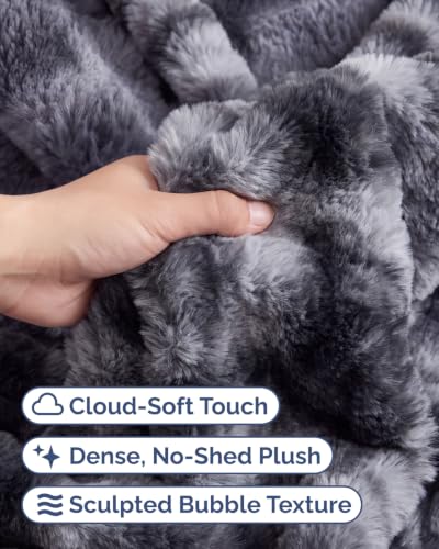 Queen Size Faux Fur Throw Blanket - Marble Black Bubble Pattern 90x90