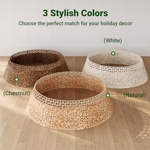 Natural 42 Inch Wicker Christmas Tree Collar - Rustic Rattan Xmas Skirt