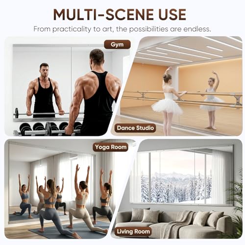 Antok 48x24 Inch Wall-Mounted Gym Mirrors Set 2PCS Frameless Full-Length