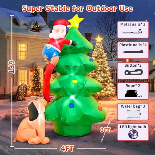 6FT Christmas Inflatable Santa & Tree Outdoor Yard Decoration with LED Lights