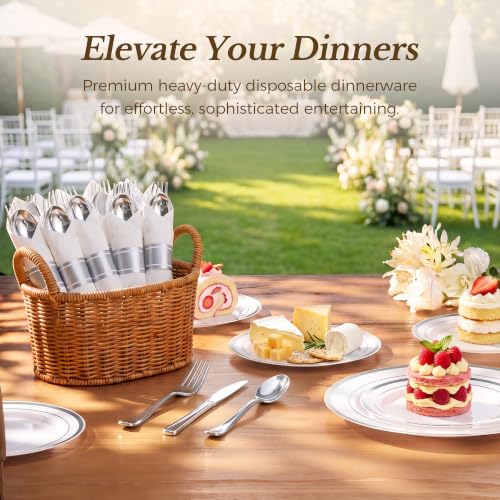 Classic Silver 100 Pack Disposable Silverware Set with Napkins, Wrapped Cutlery