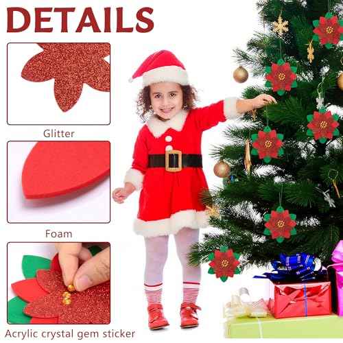 15 Pcs Christmas DIY Poinsettia Flowers Craft, Foam Poinsettias Flower Ornaments, Christmas Glitter Red Flowers DIY Decoration for Holiday Home Party Tree Garland Wreath Porch Stair Decor