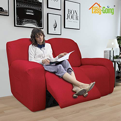 Easy-Going 6-Piece RV Recliner Loveseat Sofa Slipcover Christmas Red, Stretch Fabric