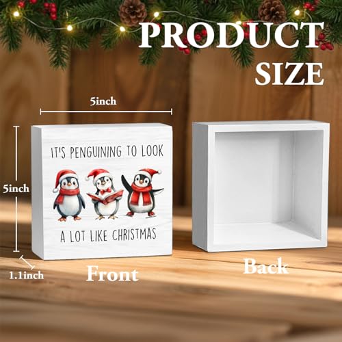 Penguin Christmas Wood Box Sign, 5x5 Inch Desk & Wall Decor