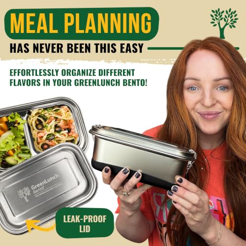 GreenLunch Stainless Steel Bento Box for Adults & Teens - Green, 2-Piece, 6 Cups Capacity