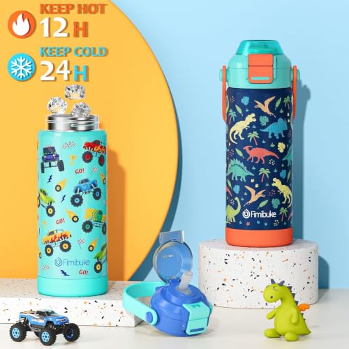 Fimibuke 18oz Kids Insulated Water Bottle with 2-in-1 Straw & Spout