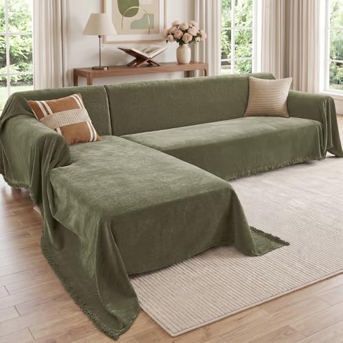 Sectional Couch Cover L Shape XL - Washable Sofa Slipcover in Sage Green