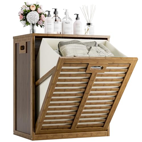 Bamboo Tilt Out Laundry Hamper Cabinet with Removable Basket - Walnut