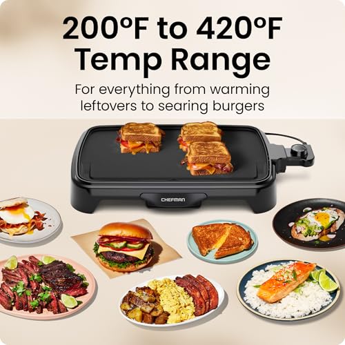 Chefman 10x16 Inch Electric Griddle with Removable Temperature Control, Nonstick Flat Top Grill for Breakfast & Cooking